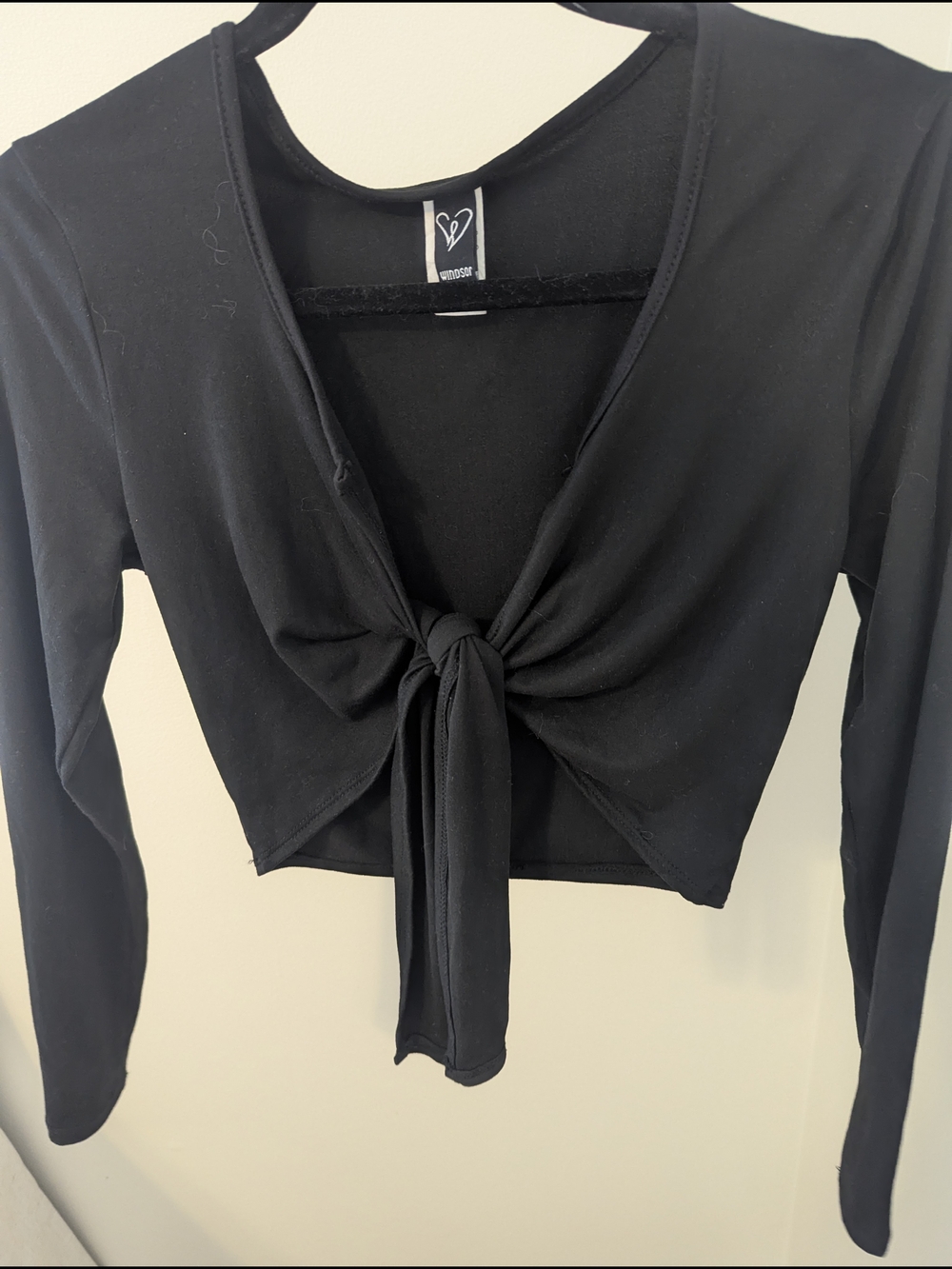 Windsor Black Long-Sleeve Front Tie Crop Top